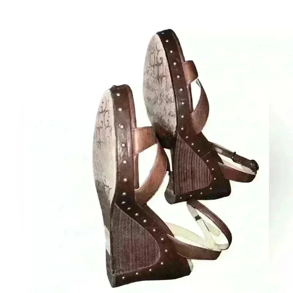 UGG Australia STRAPPY Slingback Open Toe Wedge Heels 9 Used - Picture 4 of 6